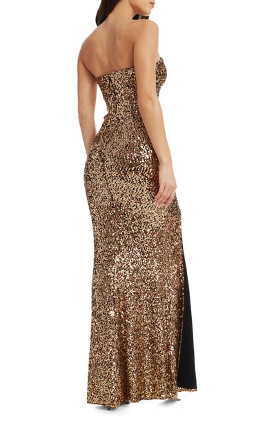 Dress The Population Fernanda Sequin Strapless Gown In Gold In Gold