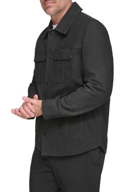 Shop Andrew Marc Laredo Leather Overshirt In Black