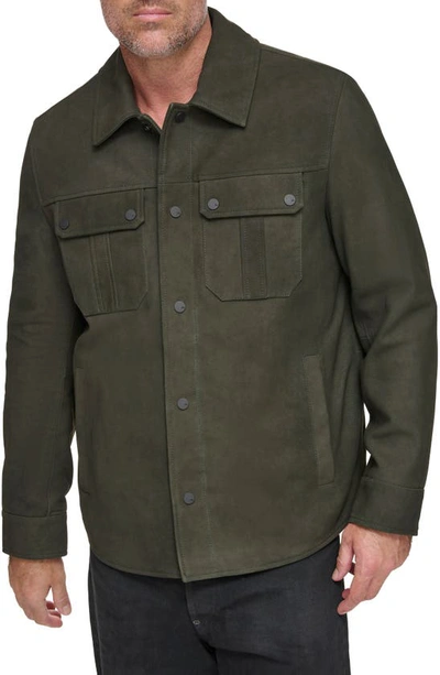 Shop Andrew Marc Laredo Leather Overshirt In Olive