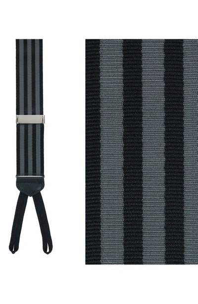 Trafalgar Astaire Grosgrain Striped Suspenders In Black With Grey Stripe