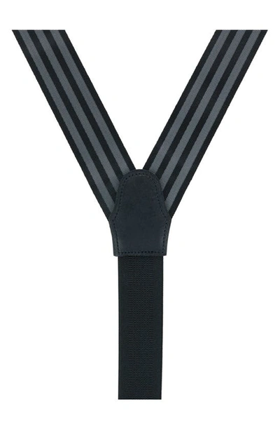 Shop Trafalgar Astaire Grosgrain Stripe Silk Suspenders In Black With Grey Stripe