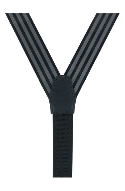 Trafalgar Astaire Grosgrain Striped Suspenders In Black With Grey Stripe
