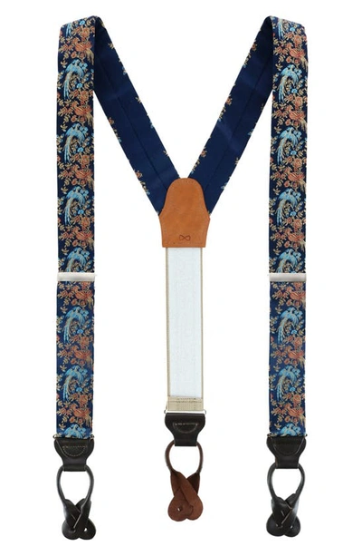 Shop Trafalgar Bird Of Prosperity Silk Suspenders In Navy
