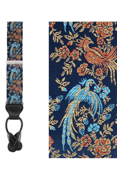Shop Trafalgar Bird Of Prosperity Silk Suspenders In Navy