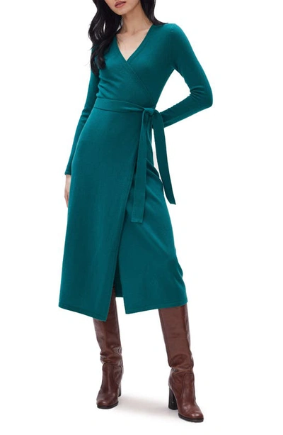 Shop Diane Von Furstenberg Astrid Long Sleeve Wool & Cashmere Wrap Sweater Dress In Fall Green