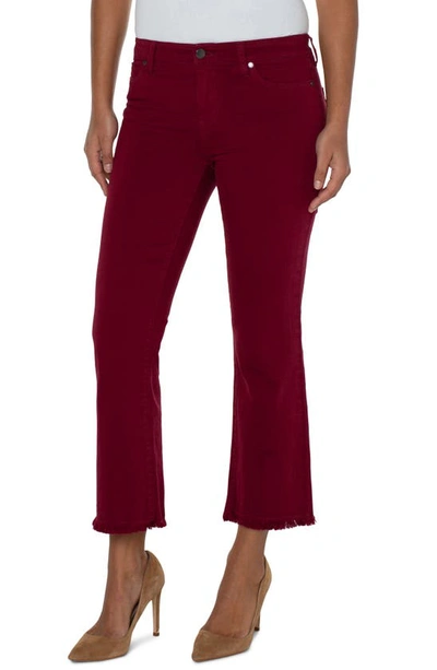 Shop Liverpool Los Angeles Hannah Frayed Crop Flare Jeans In Red Velvet