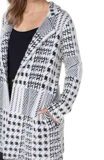 Shop Liverpool Los Angeles Mixed Plaid Open Front Sweater Coat In Black/ White Mixed Plaid
