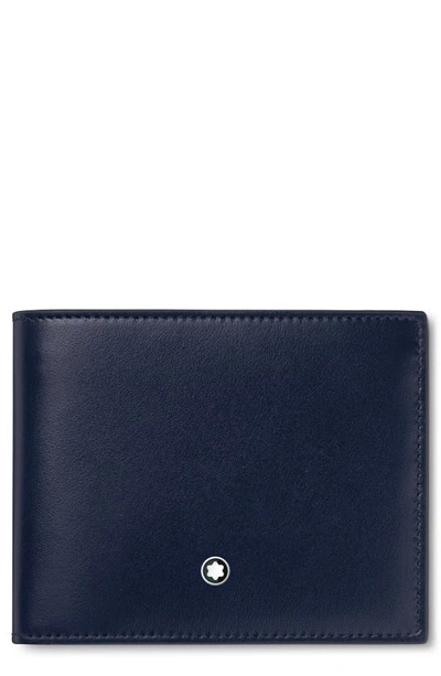 Montblanc Grained Leather Bifold Wallet With Embossed Pattern In Ink Blue