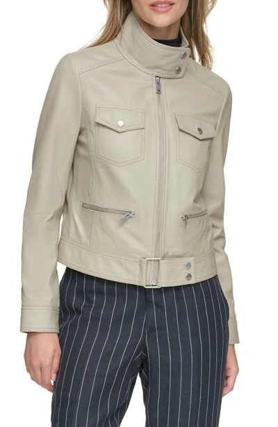 Shop Andrew Marc Leather Moto Jacket In Stone
