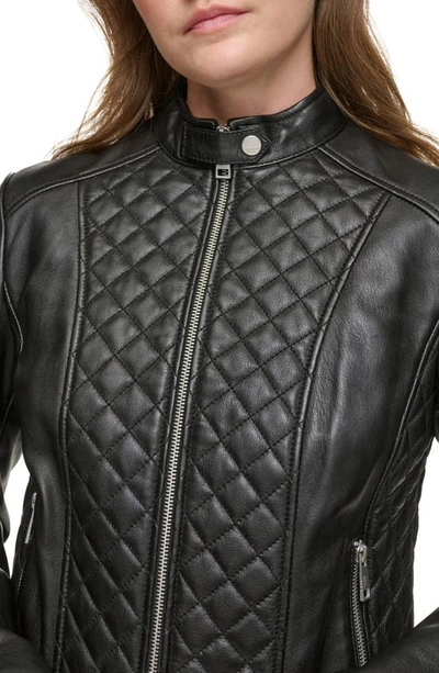 Shop Andrew Marc Quilted Panel Leather Jacket In Black