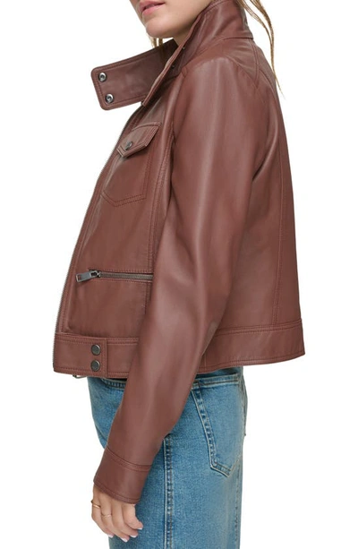 Shop Andrew Marc Leather Moto Jacket In Fig