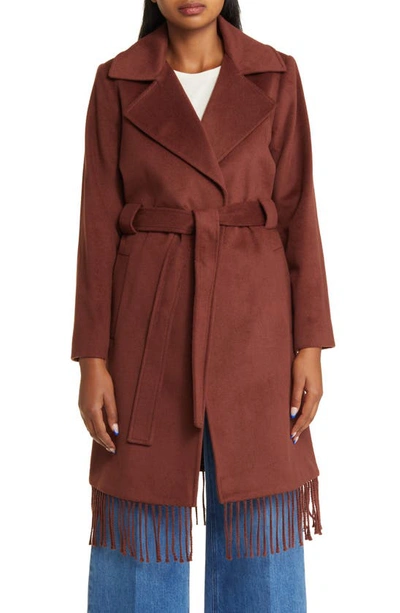 Sam Edelman Fringe Wool-blend Wrap Coat In Chestnut