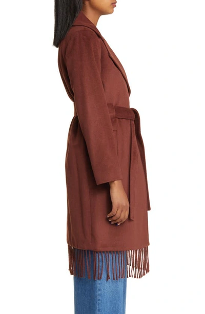 Sam Edelman Fringe Wool-blend Wrap Coat In Chestnut