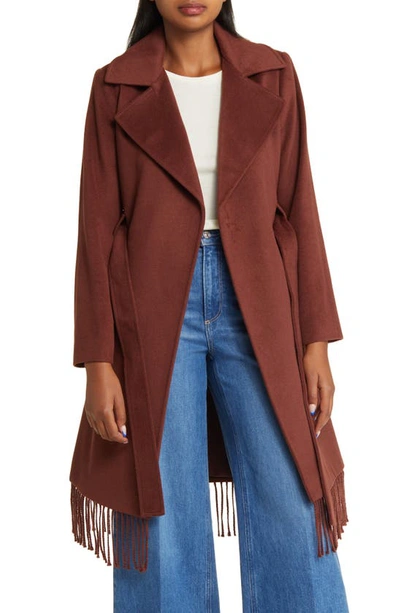 Sam Edelman Fringe Wool-blend Wrap Coat In Chestnut