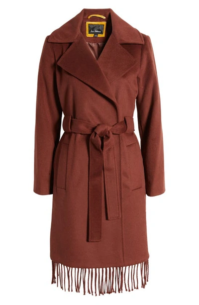 Sam Edelman Fringe Wool-blend Wrap Coat In Chestnut