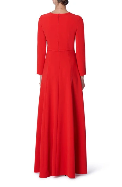 Shop Carolina Herrera Pleated Triple Bow Cutout Long Sleeve Gown In Poppy