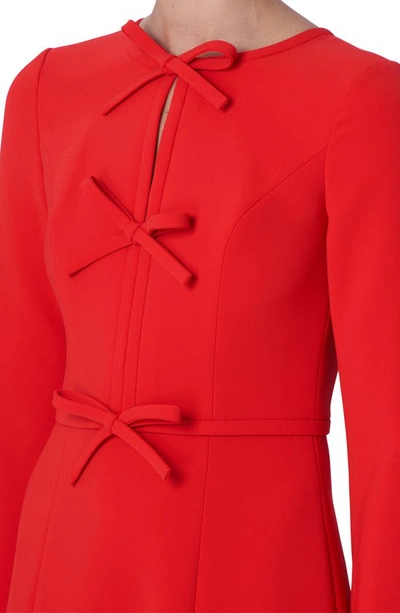 Shop Carolina Herrera Pleated Triple Bow Cutout Long Sleeve Gown In Poppy