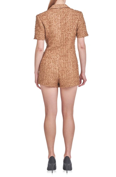 Shop Endless Rose Double Breasted Tweed Romper In Brown