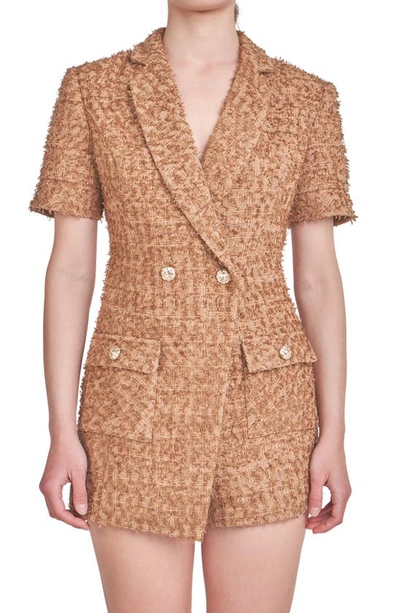 Shop Endless Rose Double Breasted Tweed Romper In Brown