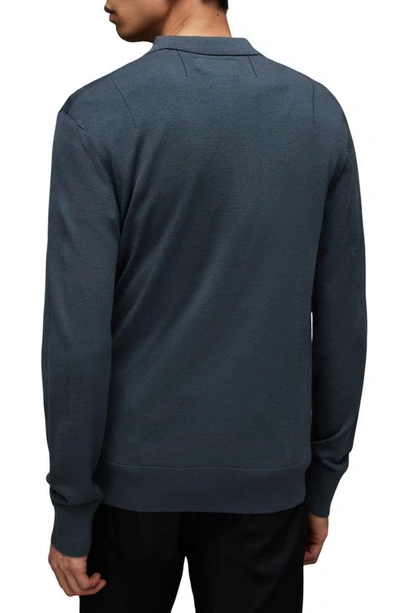 Shop Allsaints Mode Long Sleeve Merino Wool Polo In Beetle Blue