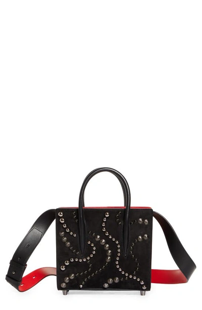 Shop Christian Louboutin Mini Paloma Studded Leather Shoulder Bag In Black/ Black/ Gun Metal