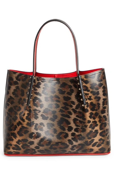 Shop Christian Louboutin Small Cabarock Leopard Print Leather Tote In Bw1f Brown