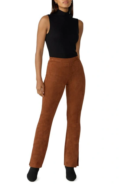 Shop Sanctuary Abbey Slit Hem Faux Suede Pants In Caramel Ca