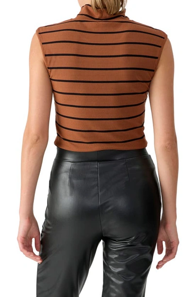 Sanctuary Essential Stripe Mock Neck Rib Sleeveless Top In C Cafe