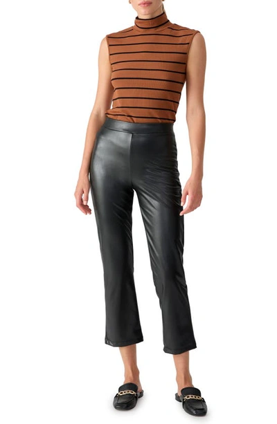 Sanctuary Essential Stripe Mock Neck Rib Sleeveless Top In C Cafe