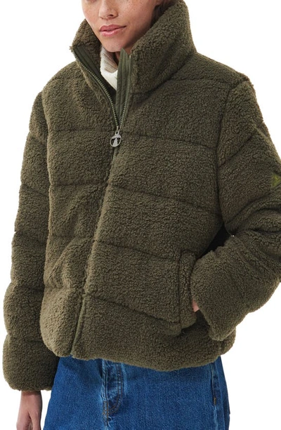Shop Barbour Lichen High Pile Fleece Jacket In Deep Olive