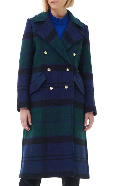 Shop Barbour Marlene Tartan Plaid Wool Blend Peacoat In Black/ Sage Tartan/ Dark Navy