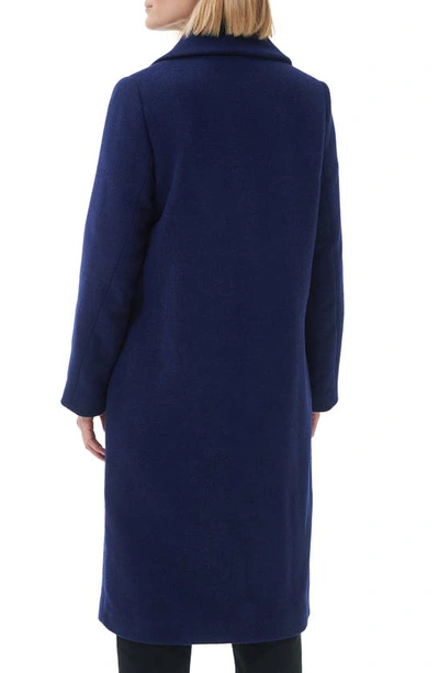 Barbour Angelina Longline Wool Blend Coat In Azure Blue/ Dark Navy