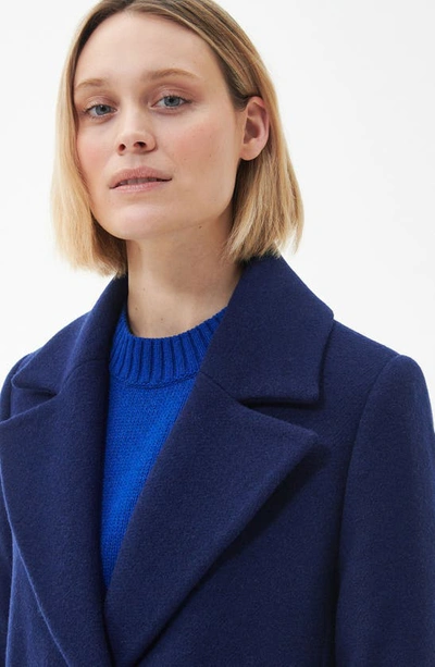 Barbour Angelina Longline Wool Blend Coat In Azure Blue/ Dark Navy