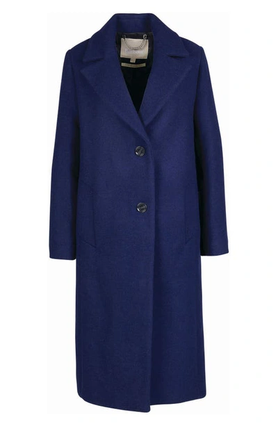 Barbour Angelina Longline Wool Blend Coat In Azure Blue/ Dark Navy