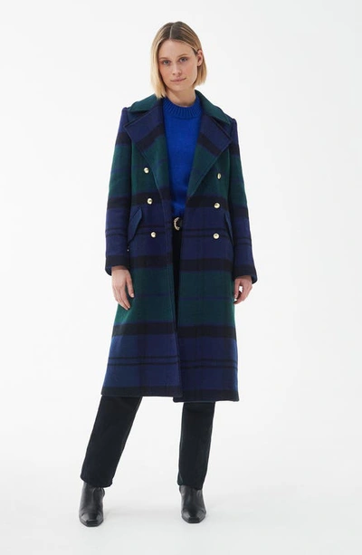 Shop Barbour Marlene Tartan Plaid Wool Blend Peacoat In Black/ Sage Tartan/ Dark Navy