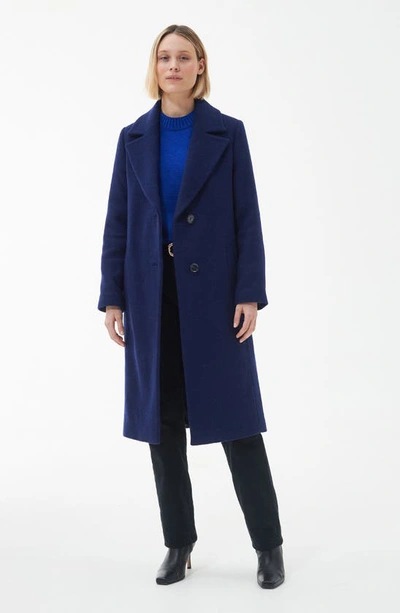 Barbour Angelina Longline Wool Blend Coat In Azure Blue/ Dark Navy