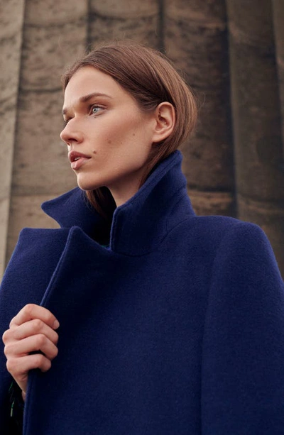 Barbour Angelina Longline Wool Blend Coat In Azure Blue/ Dark Navy