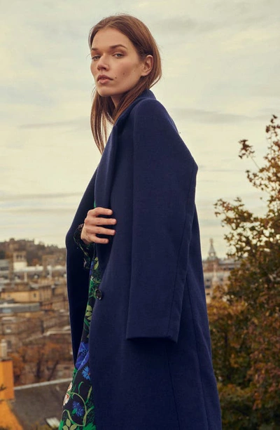 Barbour Angelina Longline Wool Blend Coat In Azure Blue/ Dark Navy