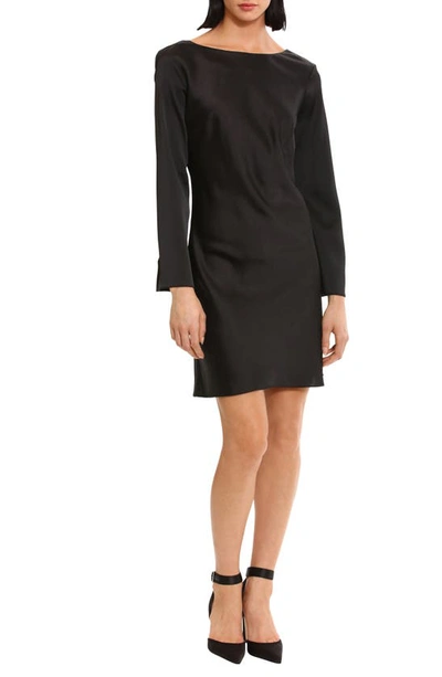 Shop Donna Morgan For Maggy Long Sleeve Satin Cocktail Minidress In Black