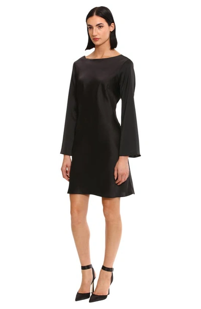 Shop Donna Morgan For Maggy Long Sleeve Satin Cocktail Minidress In Black