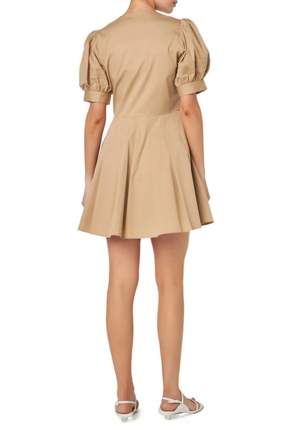 Shop English Factory Pintuck Puff Sleeve Fit & Flare Dress In Nude