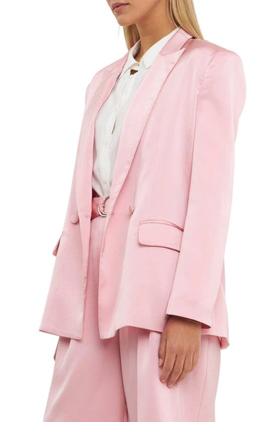 Shop English Factory Drapey Double Breasted Satin Blazer In Pink