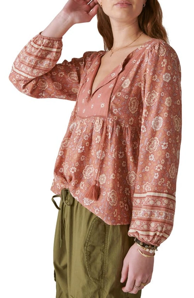 Shop Lucky Brand Floral Print Long Sleeve Peasant Blouse In Aragon Multi