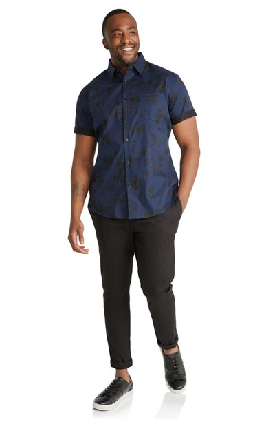 Shop Johnny Bigg Knight Floral Stretch Short Sleeve Button-up Shirt In Navy