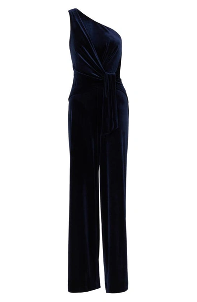 Adrianna Papell One-shoulder Velvet Jumpsuit In Midnight