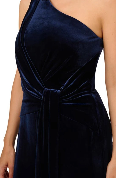 Adrianna Papell One-shoulder Velvet Jumpsuit In Midnight