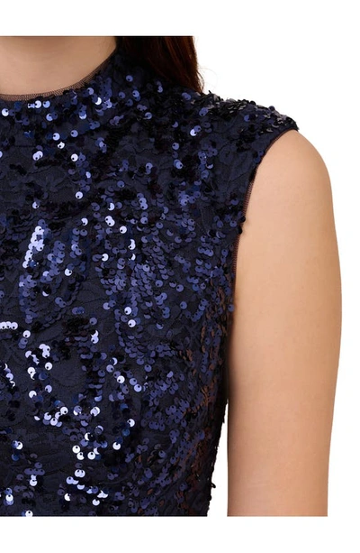 Shop Adrianna Papell Sequin Lace Sheath Dress In Navy