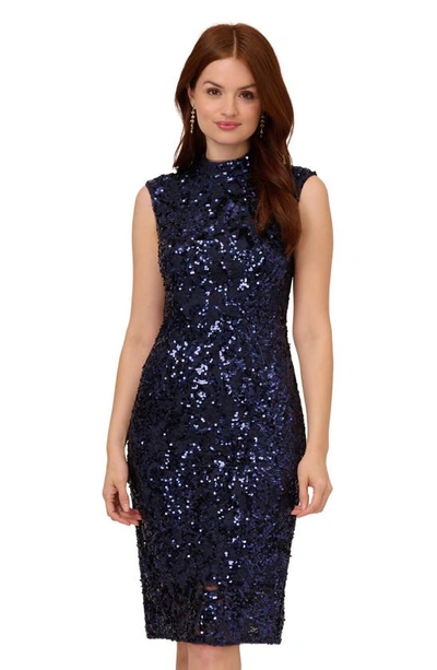 Shop Adrianna Papell Sequin Lace Sheath Dress In Navy