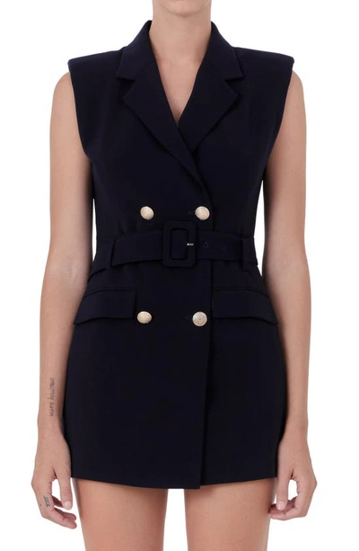 Shop Endless Rose Belted Double Breasted Minidress In Navy