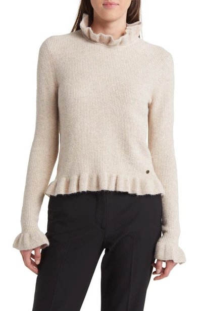 Shop Ted Baker Pipalee Ruffle Rib Sweater In Camel